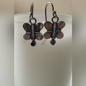 Vintage 925 Sterling Butterfly w/Amethyst Earrings